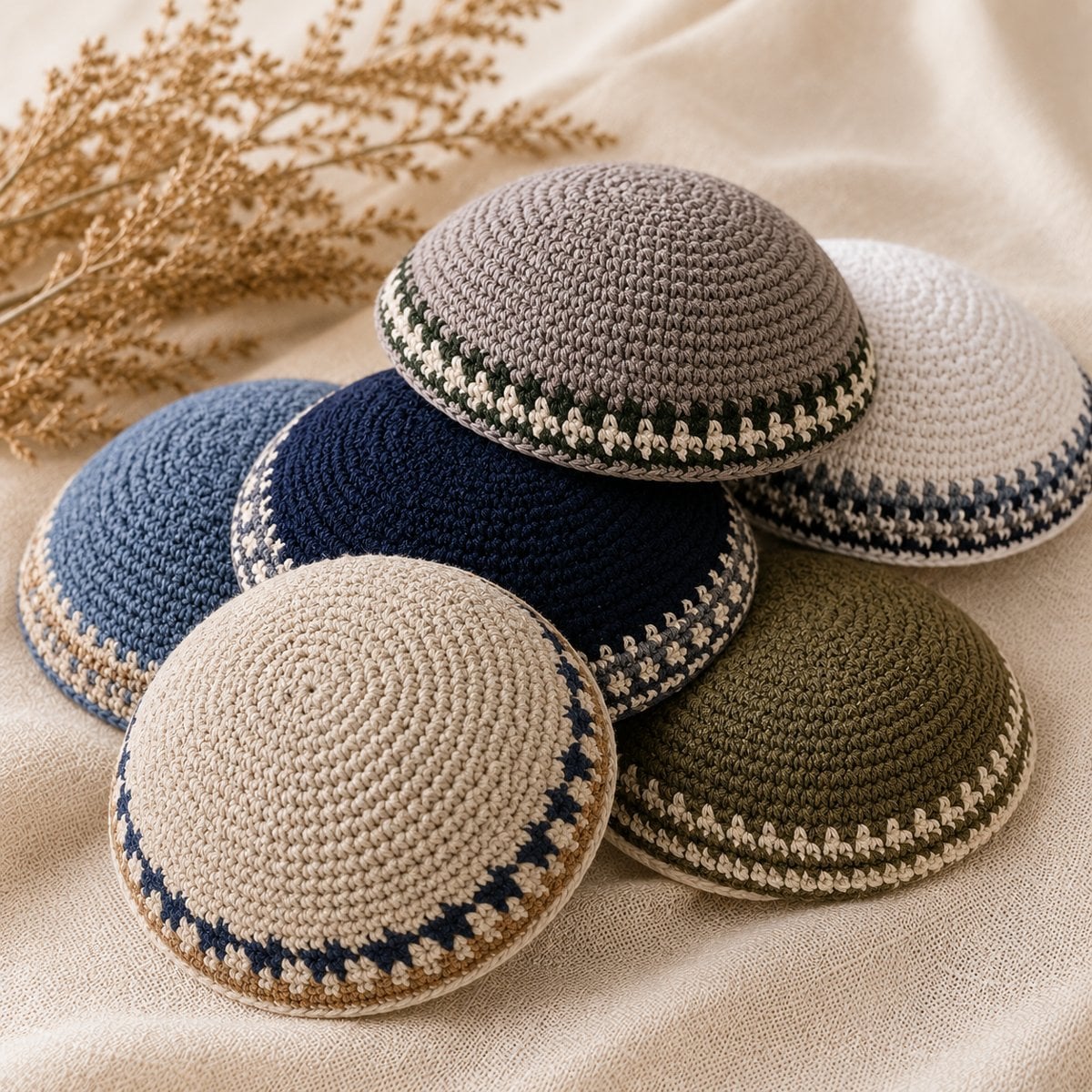 Knit and crochet custom kippahs in multiple colors