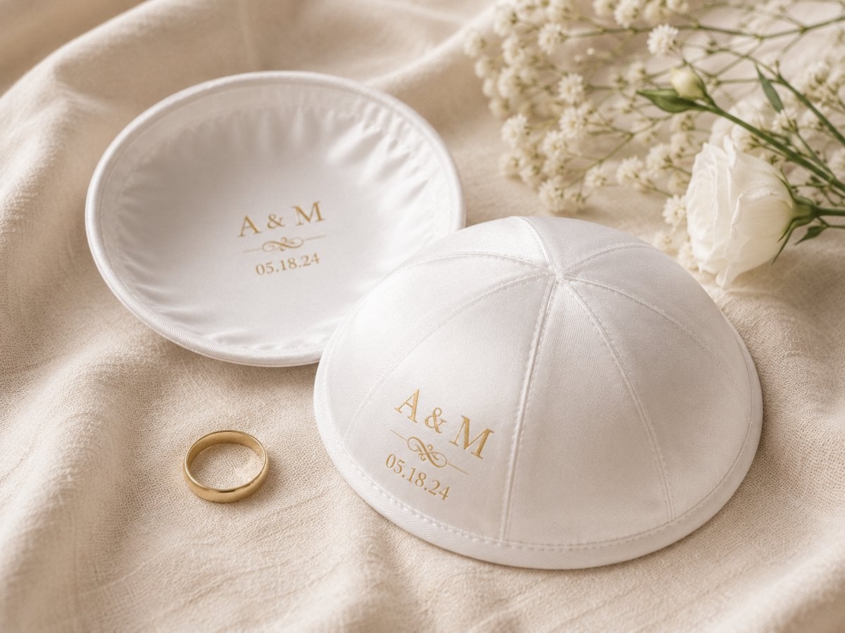Custom wedding kippahs with names and date